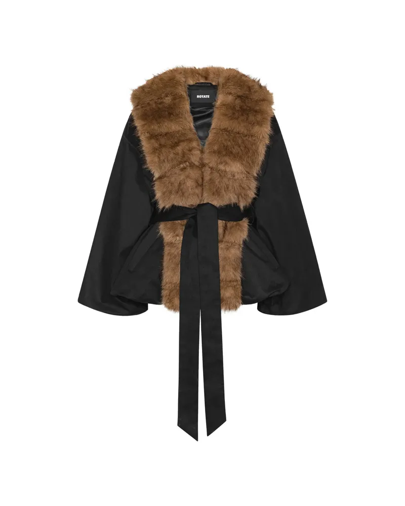 ROTATE Birger Christensen Faux-fur Collar Jacket Black