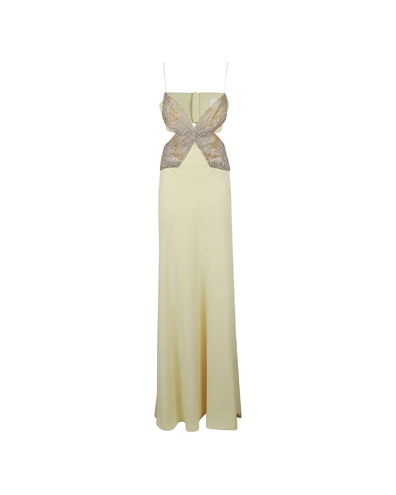 COSTARELLOS Azmira Crystal-embellished Cut-out Maxi Dress Yellow
