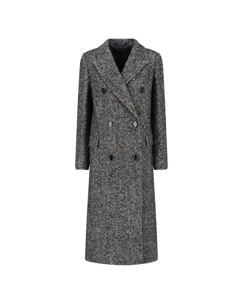 Tagliatore Herringbone-pattern Double-breasted Coat Black