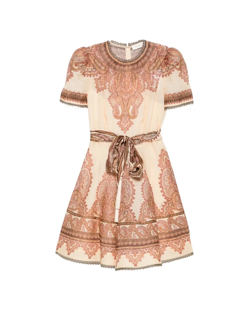 Zimmermann Paisley-print Belted Mini Dress Neutrals