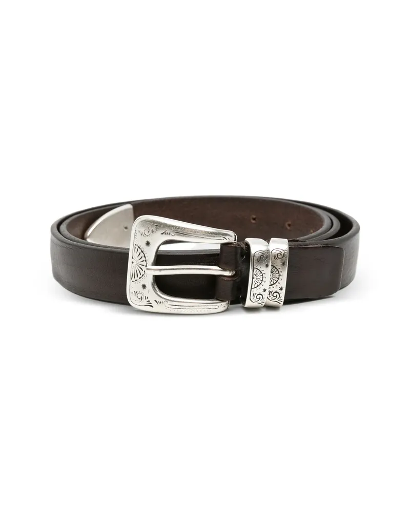 ERALDO Engraved-buckle Leather Belt Brown