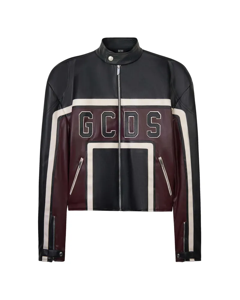 GCDS Logo-patch Panelled Biker Jacket Black