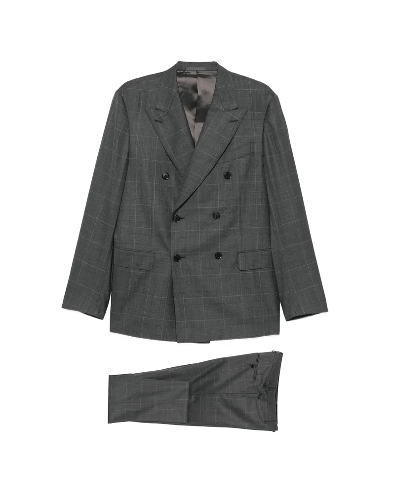 Caruso Check Double-breasted Suit Grey