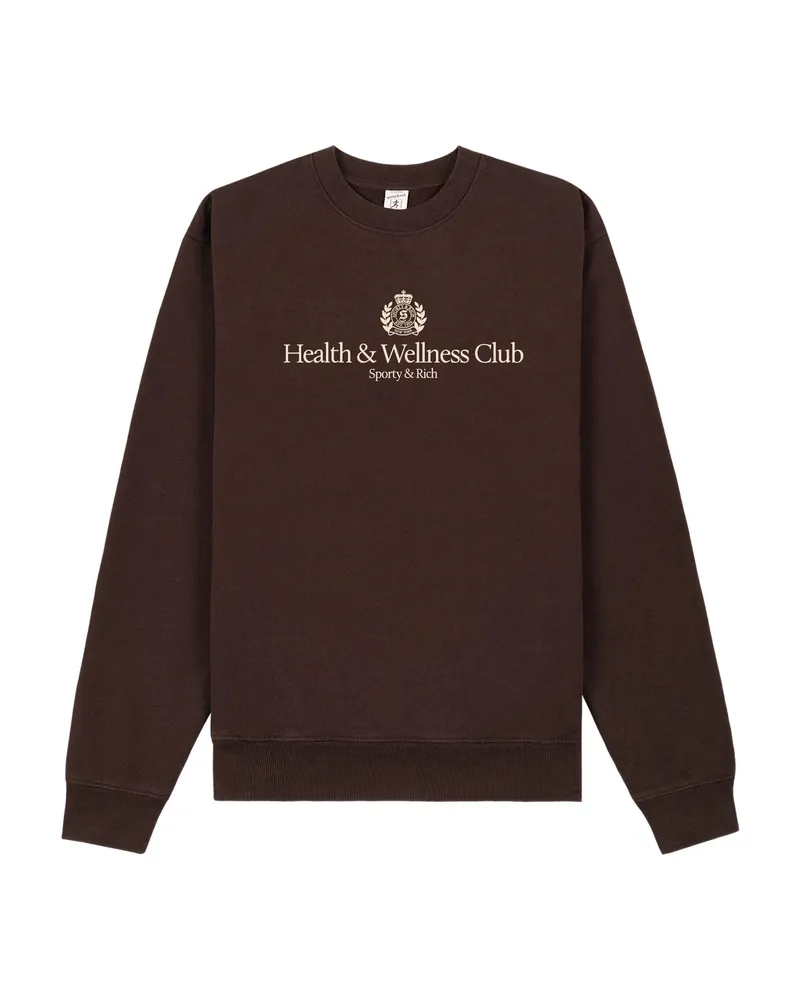 SPORTY & RICH H & W Crest Crew-neck Logo Sweatshirt Brown