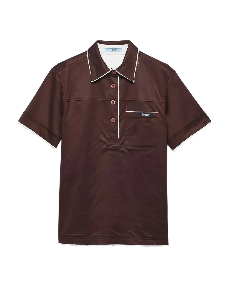 Prada Patch-pocket Raw-cut Polo Top Brown