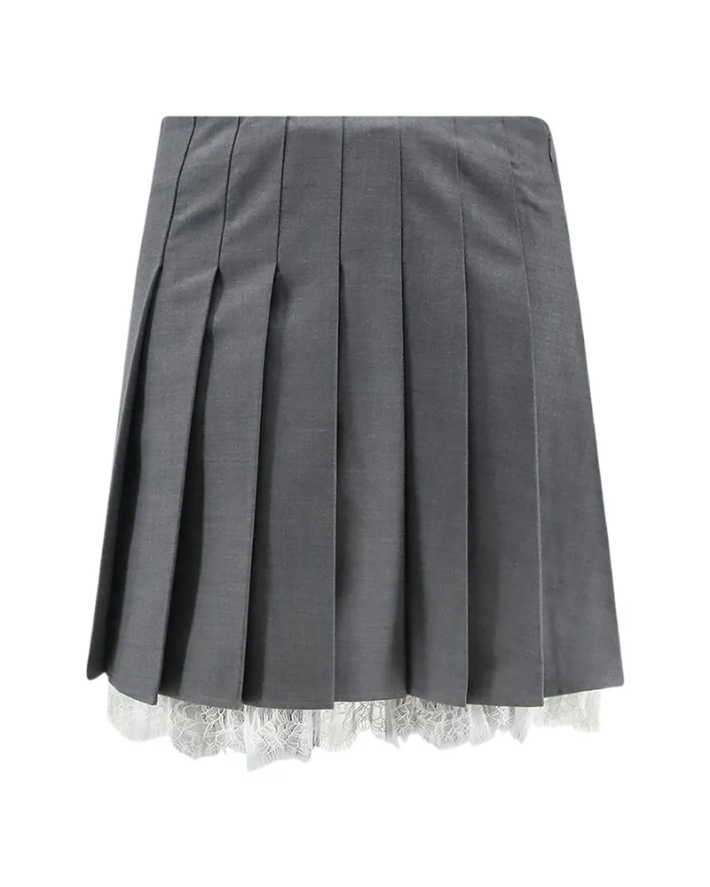 Self-Portrait Lace-trim Pleated Mini Skirt Grey