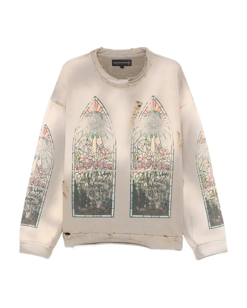 WHO DECIDES WAR Graphic Distressed Crew-neck Neutrals
