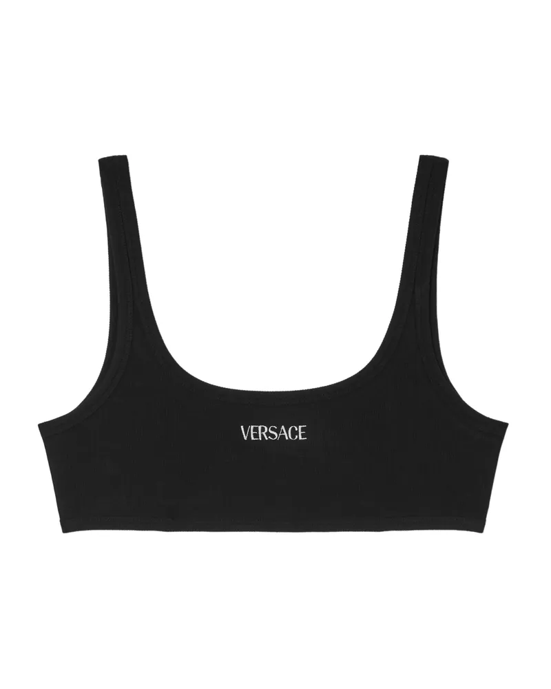 Versace Embroidered-logo Top Black