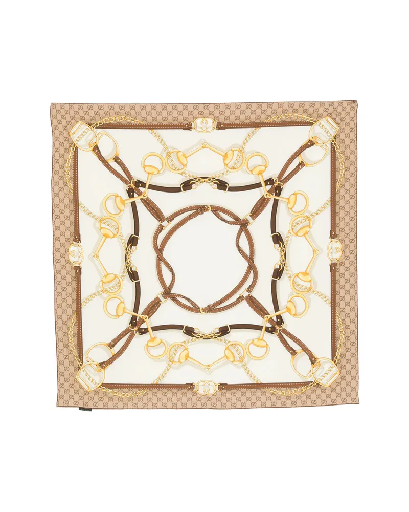 Gucci GG Printed Silk Scarf Neutrals