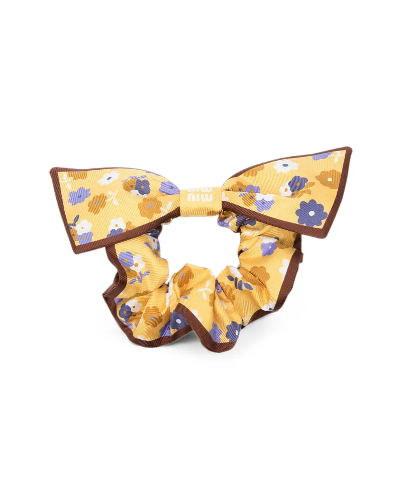 Miu Miu Floral-print Bow-detail Scrunchie Yellow