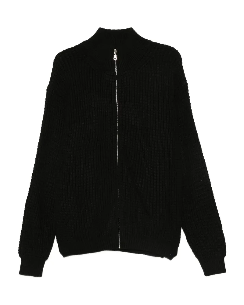 Family First Waffle-knit Zip-up Cardigan Black