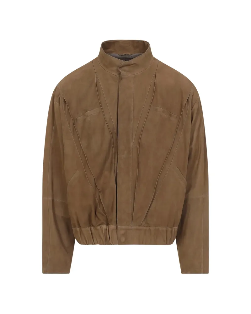 Giorgio Armani Leather Panelled Jacket Brown