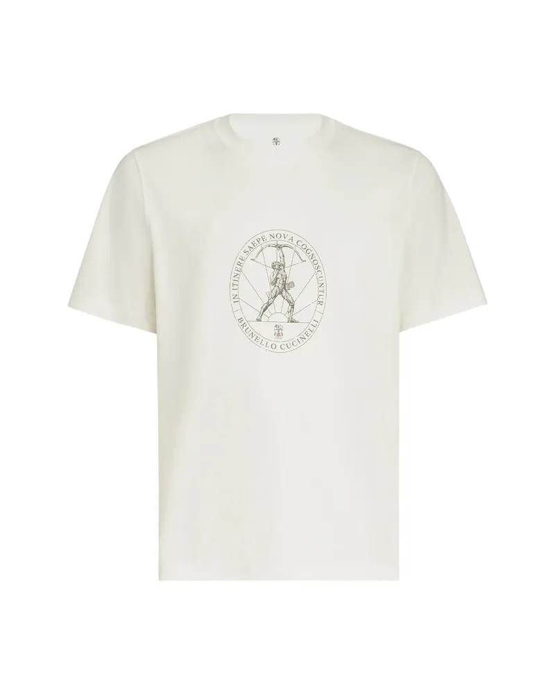 Brunello Cucinelli Cotton-jersey Crew-neck T-shirt With Print White