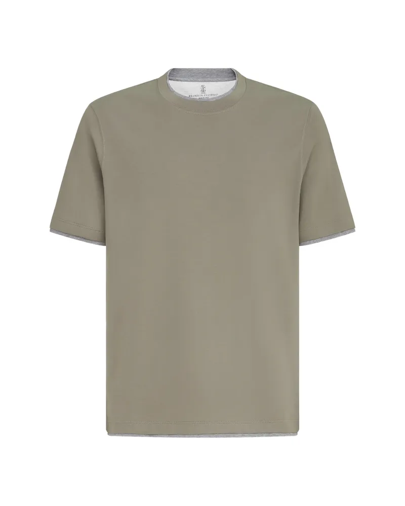 Brunello Cucinelli Cotton-jersey Crew-neck T-shirt With Faux-layering Grey