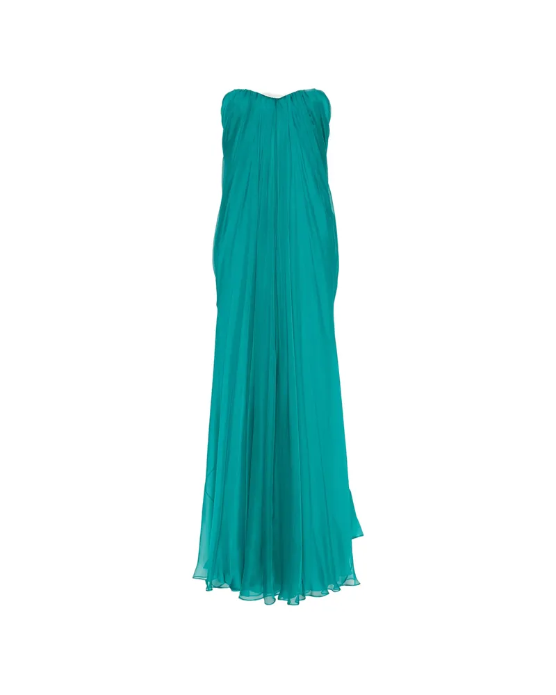 Alexander McQueen Strapless Draped Maxi Dress Blue