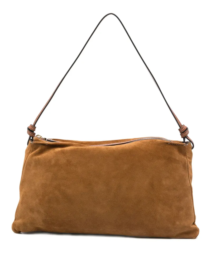 STAUD Harlow Knotted-strap Suede Shoulder Bag Brown