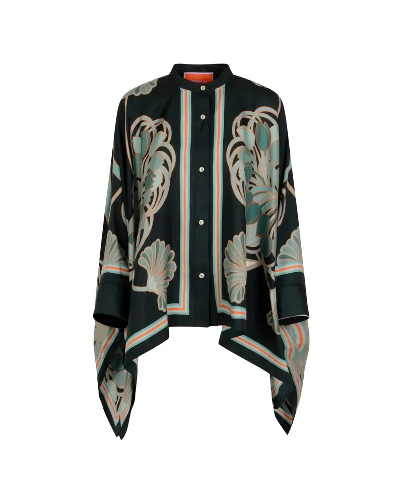 La DoubleJ Foulard Floral-print Asymmetric Silk Shirt Green