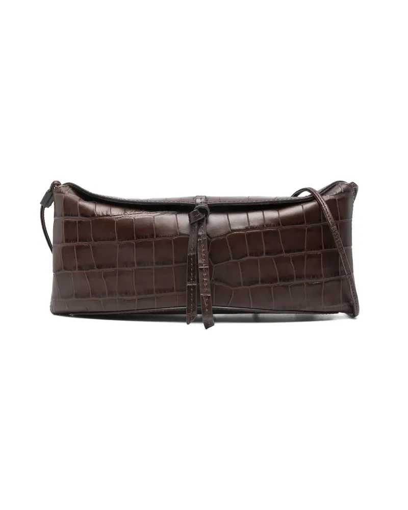 STAUD Eve Croc-embossed Clutch Bag Brown