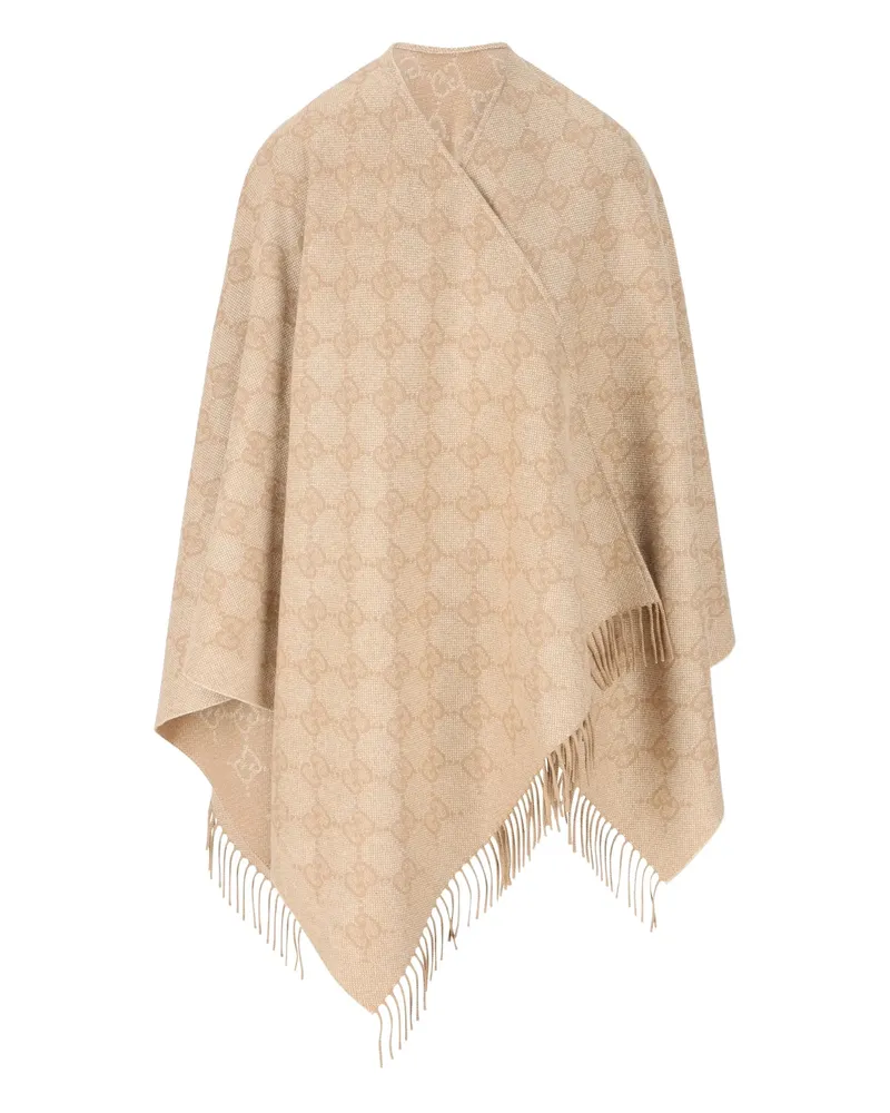 Gucci GG-patterned Fringed Cape Neutrals