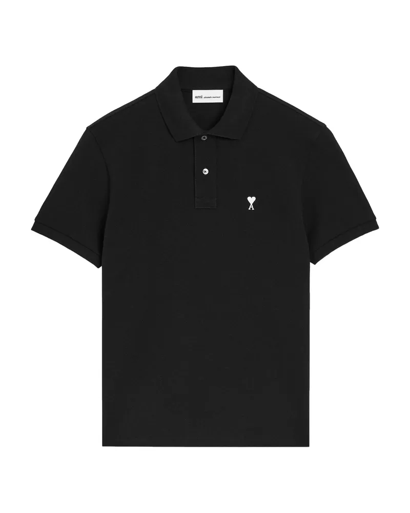 AMI Paris Ami De Coeur Logo-embroidery Polo Shirt Black