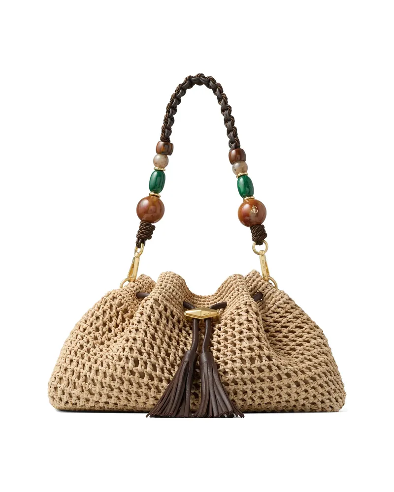 Jimmy Choo Cinch Beaded Shoulder Bag Neutrals