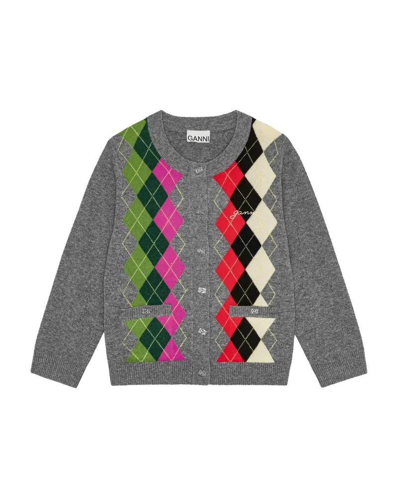 Ganni Argyle-pattern Cardigan Grey