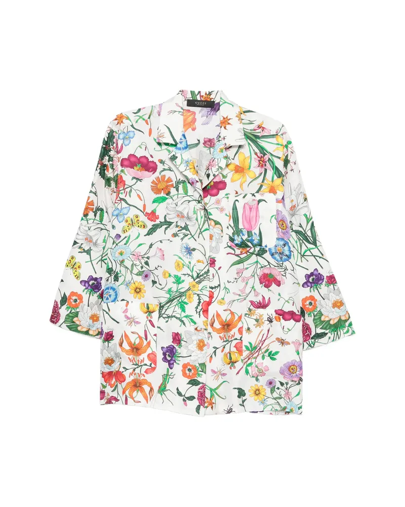 Gucci Flora-print Silk Shirt White
