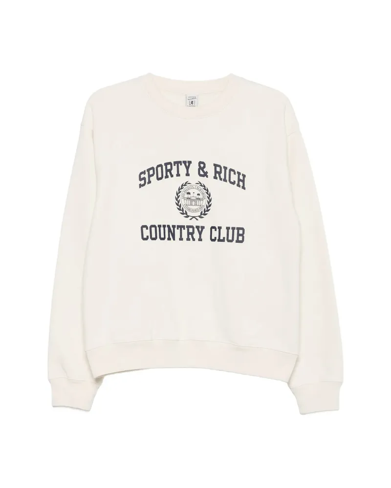 SPORTY & RICH Logo-print Cotton Sweater Neutrals