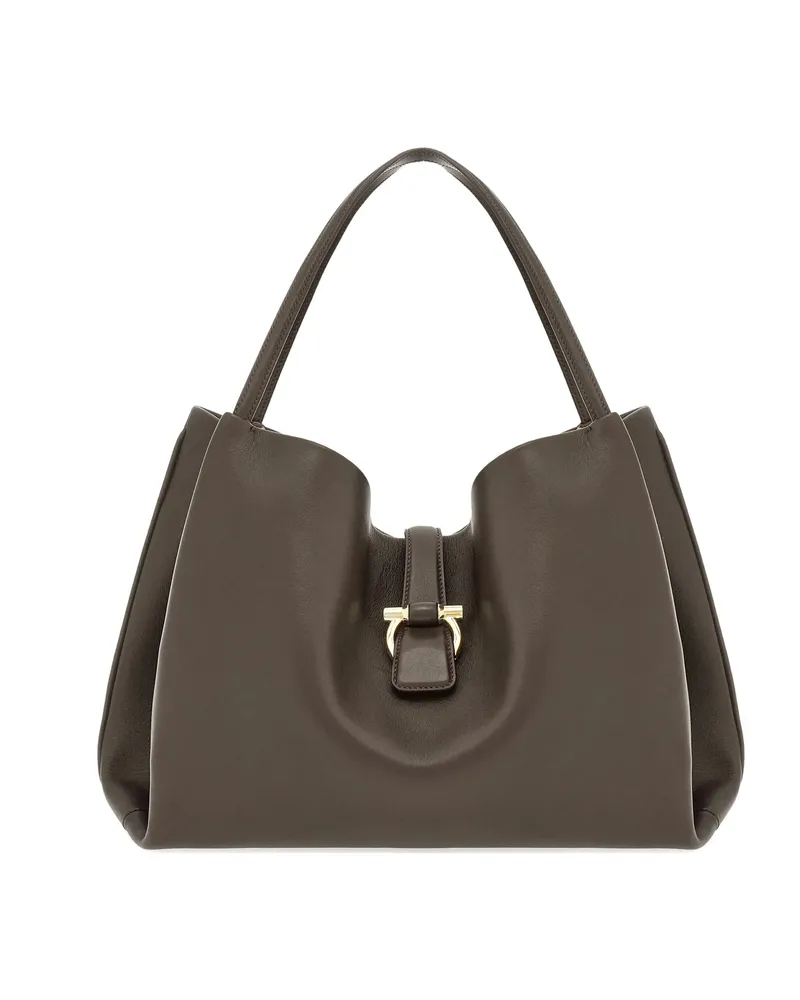 Ferragamo Large Leather Tote Bag Brown