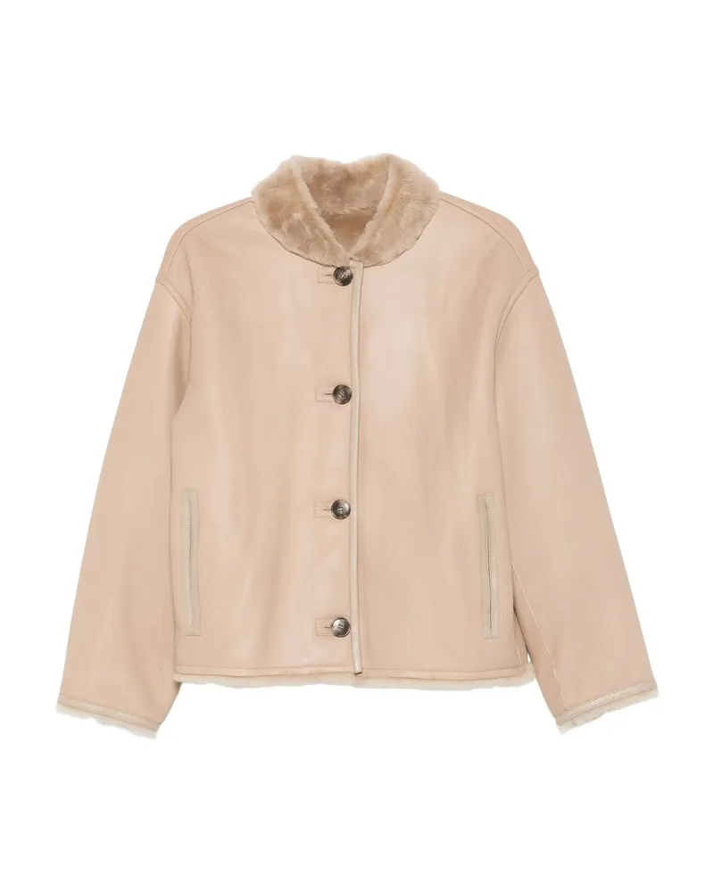 Yves Salomon Fur-collar Buttoned Coat Brown