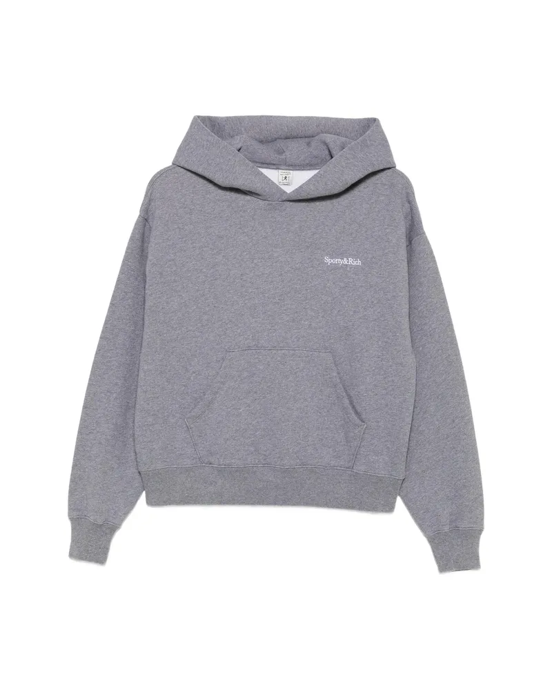 SPORTY & RICH Logo-embroidered Pouch-pocket Hoodie Grey