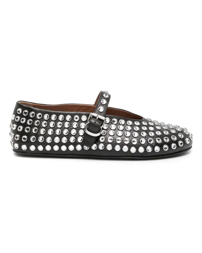 Alaïa Crystal-embelished Leather Ballerina Shoes Black