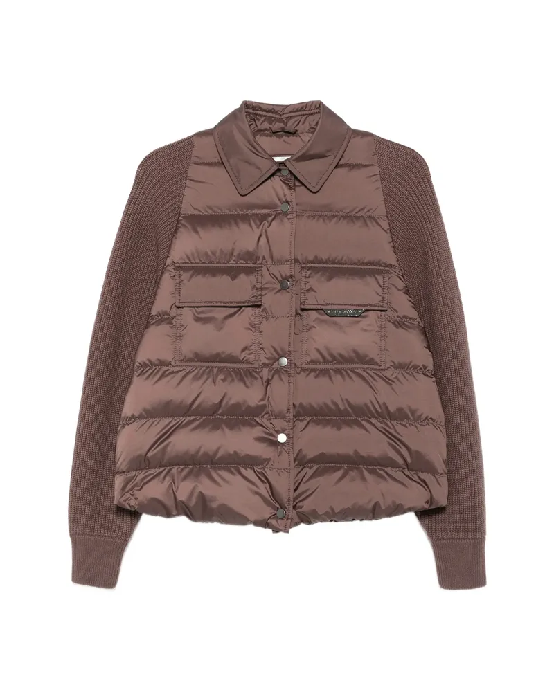 Brunello Cucinelli Quilted-panel Knit-sleeve Jacket Brown