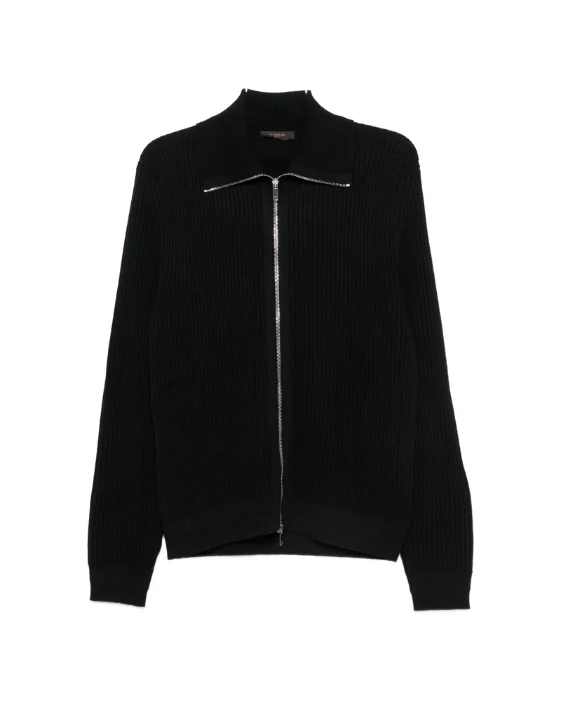 Zanone Ribbed-knit Zip-up Cardigan Black