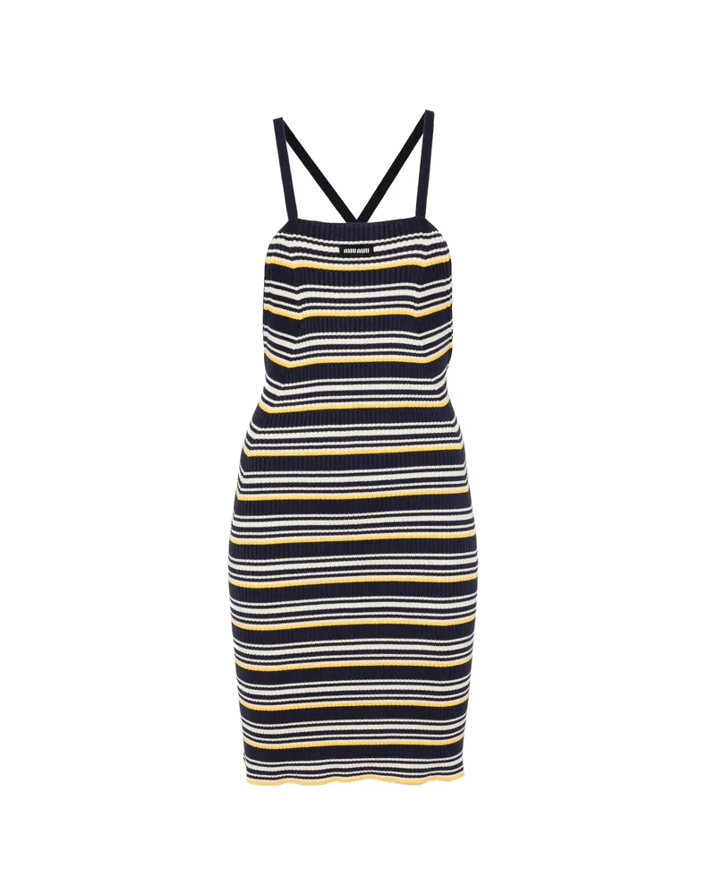 Miu Miu Striped Spaghetti Strap Dress Blue