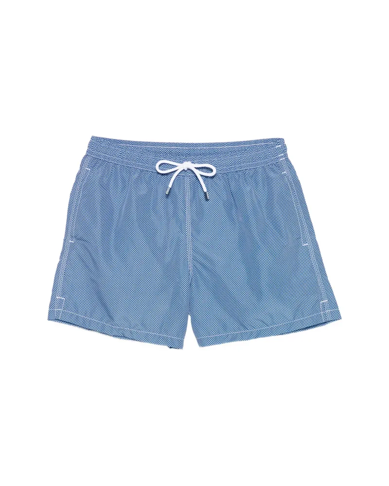 Fedeli Drawstring Pattern Swim Shorts Blue