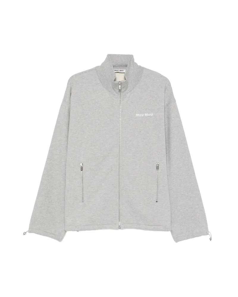Miu Miu Logo-embroidered Zip-up Sweatshirt Grey