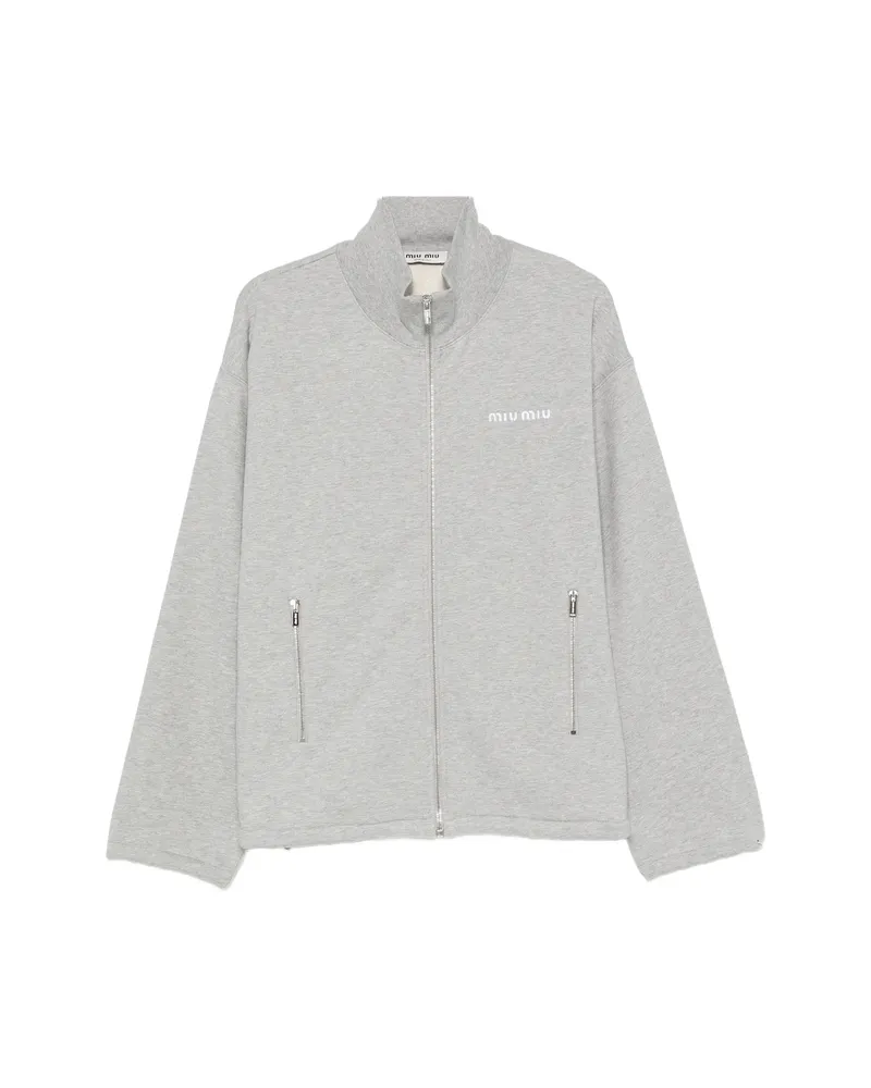 Miu Miu Logo-embroidered Zip-up Sweatshirt Grey