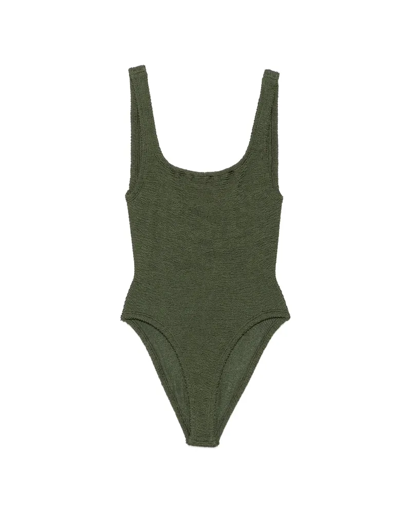 Hunza G Crinkle-effect Square-neck Swimsuit Green