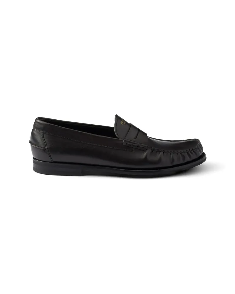 Prada Antiqued Leather Loafers Black