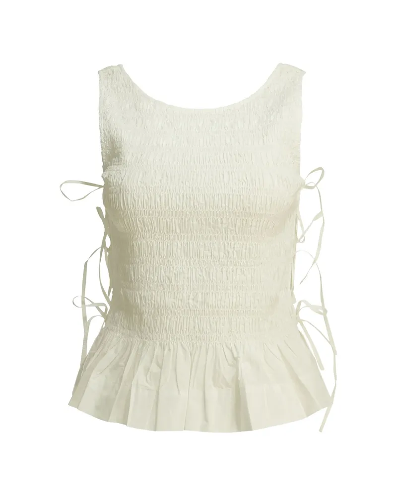 Ganni Shirred Side-tie Top Neutrals