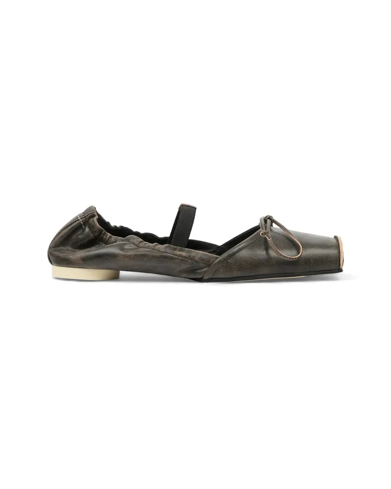 Maison Margiela Square Toe Bow Ballerina Shoes Black