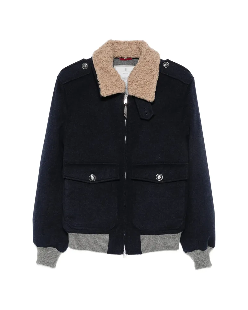 Brunello Cucinelli Shearling-collar Bomber Jacket Blue
