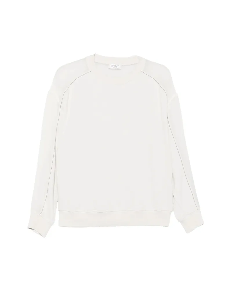 Brunello Cucinelli Sheer-panel Monili-chain Sweatshirt Neutrals
