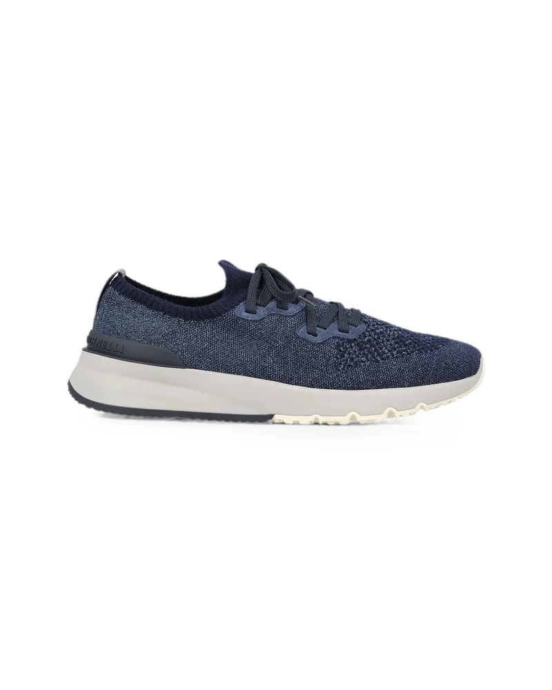 Brunello Cucinelli Knit Lace-up Sneakers Blue