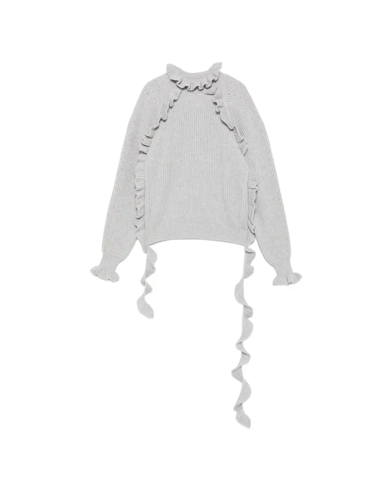 Blumarine Ruffled Ribbed-knit Sweater Grey