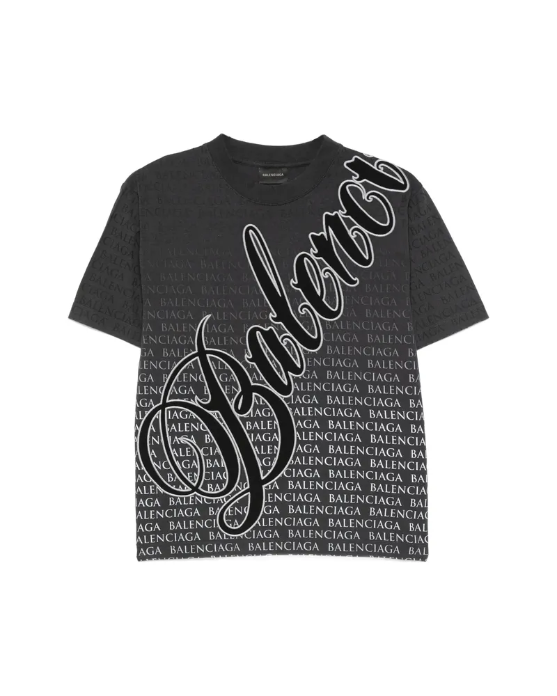 Balenciaga Cursive Graphic-print T-shirt Grey