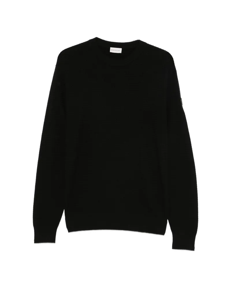 Moncler Logo-patch Waffle-knit Sweater Black
