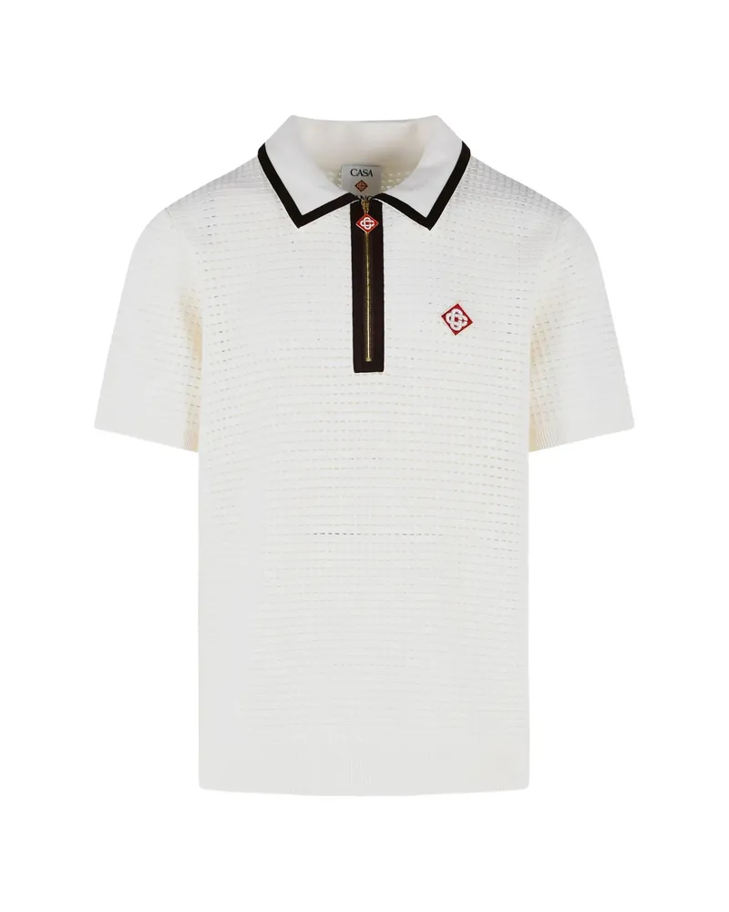Casablanca Paris WAFFLE STITCH WHITE WOOL POLO SHIRT Neutrals
