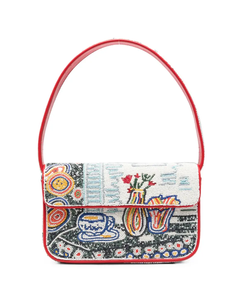 STAUD Tommy Bead-embellished Shoulder Bag White